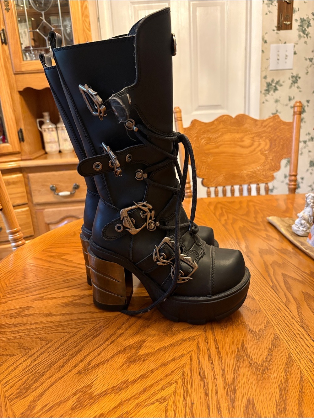 Black Demonia Women's Lace-Up Platform Boots